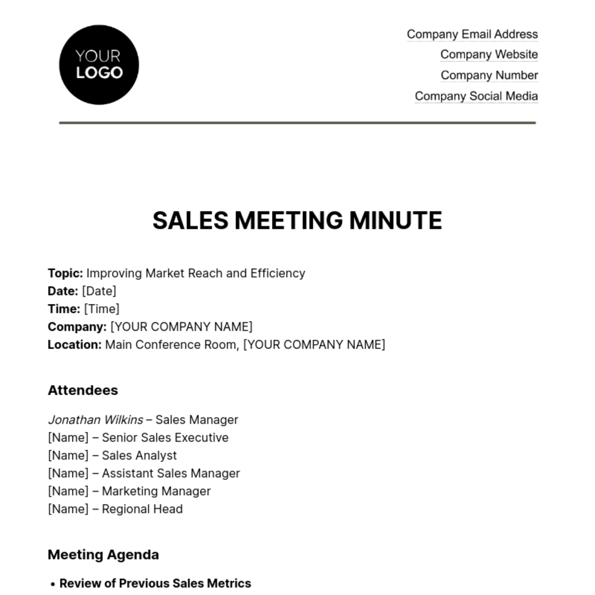 Sales Meeting Minute Template - Edit Online & Download