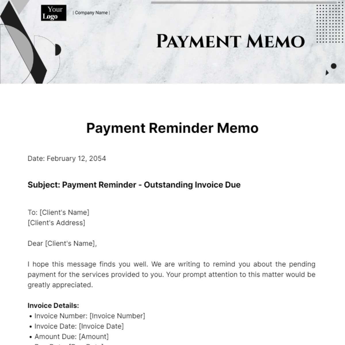 Payment Memo Template