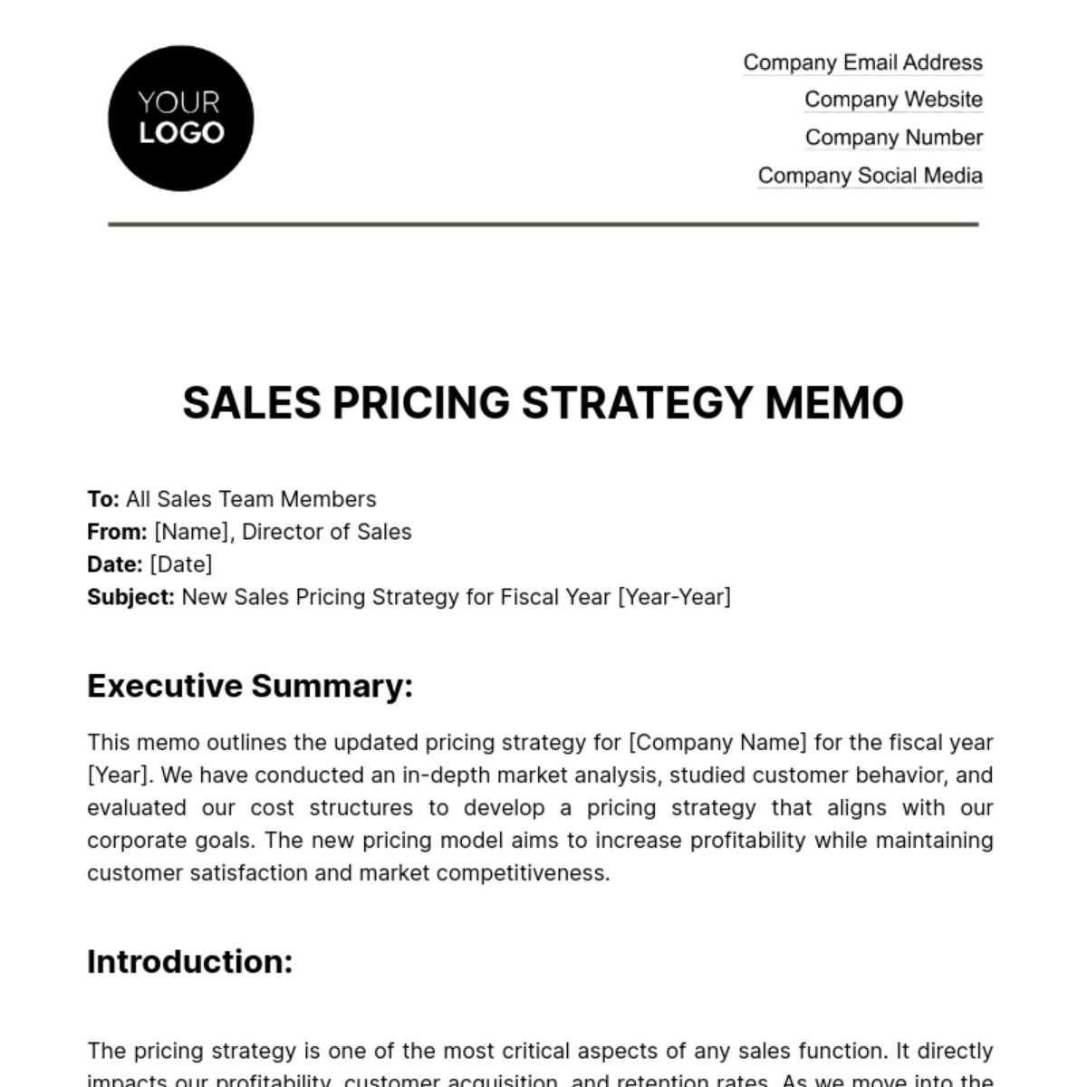 Sales Pricing Strategy Memo Template - Edit Online & Download