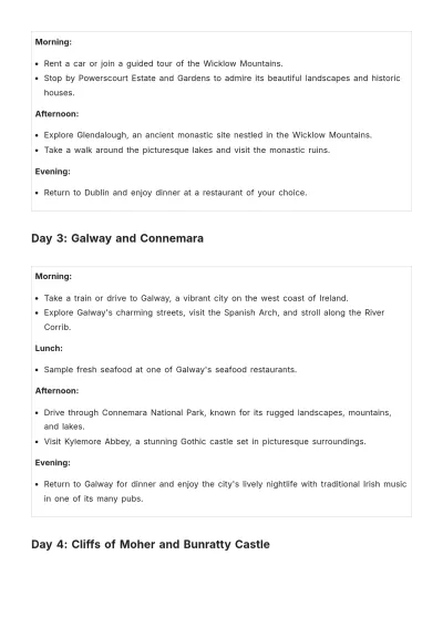 Free 4 Day Ireland Itinerary Template to Edit Online