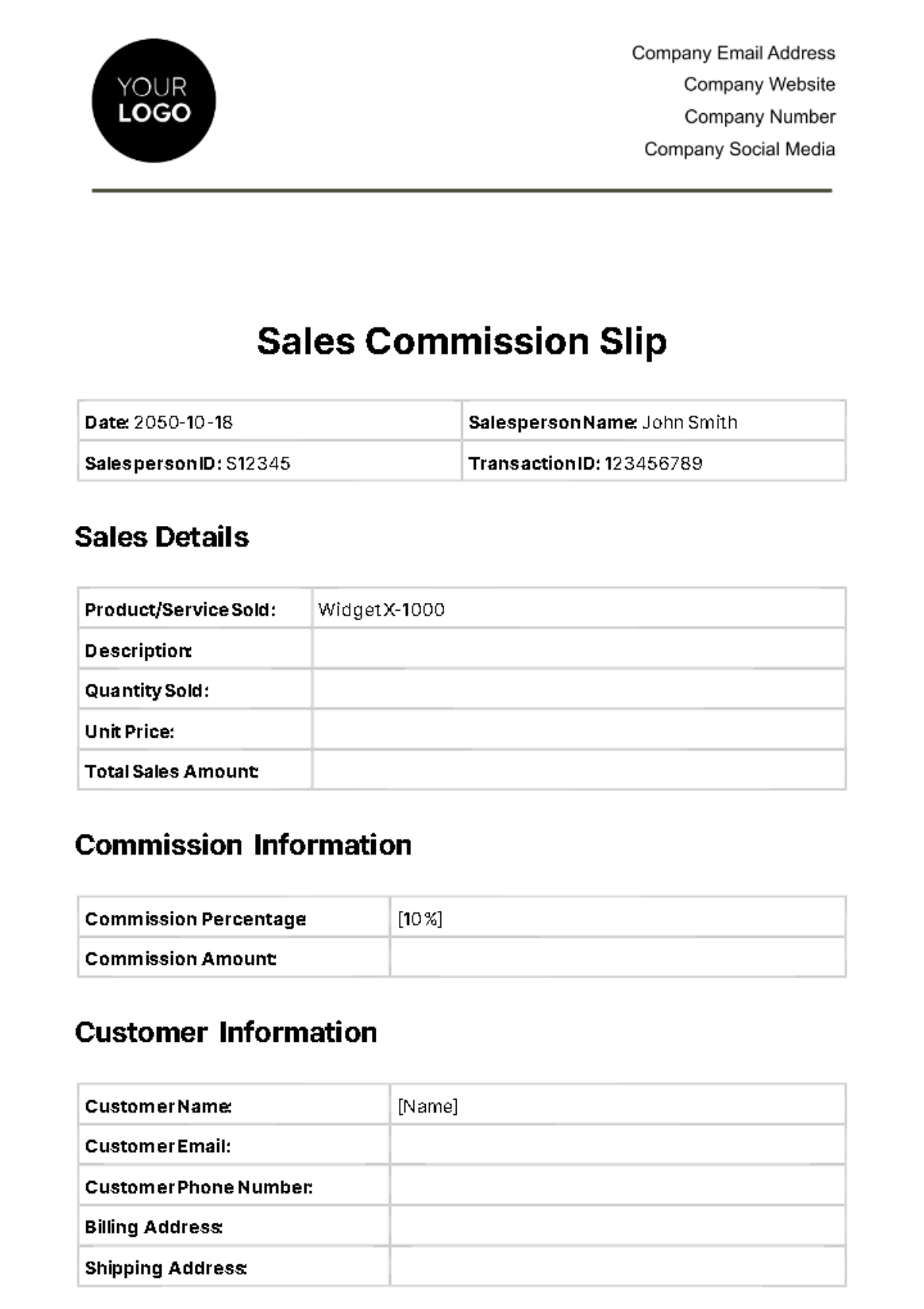 Sales Commission Slip Template