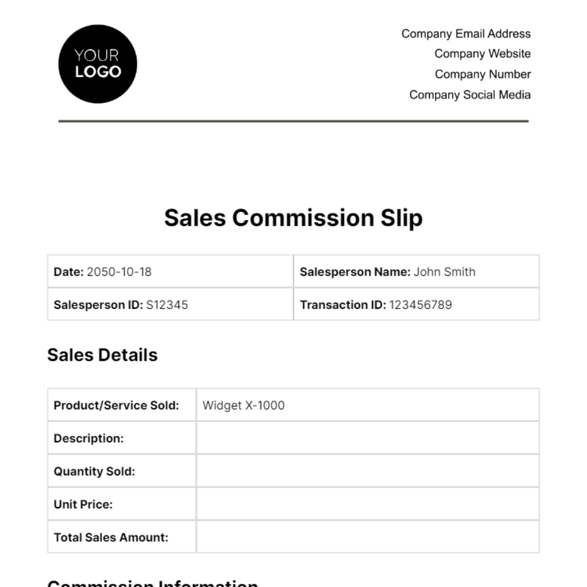 Sales Commission Slip Template - Edit Online & Download