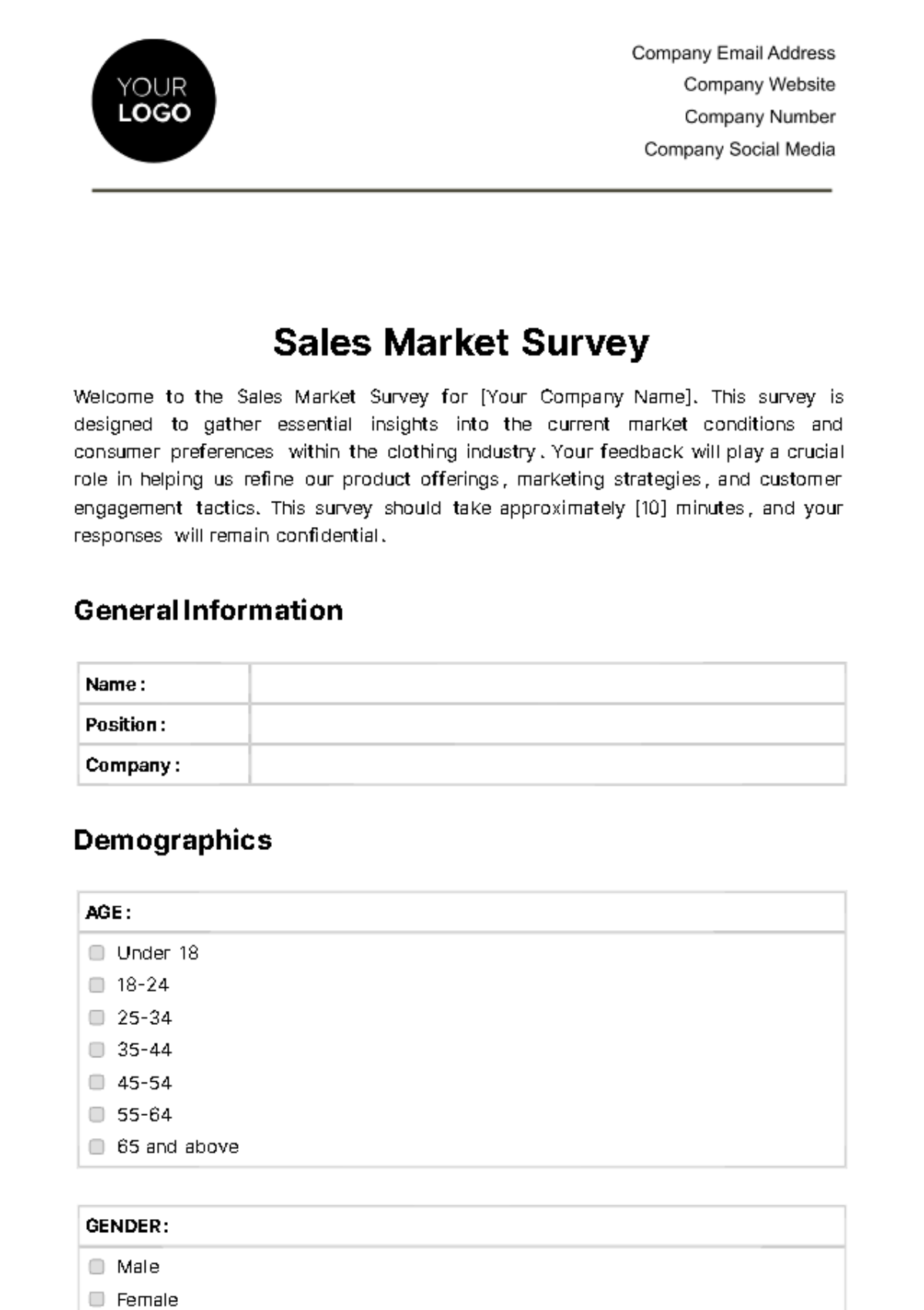 Sales Market Survey Template