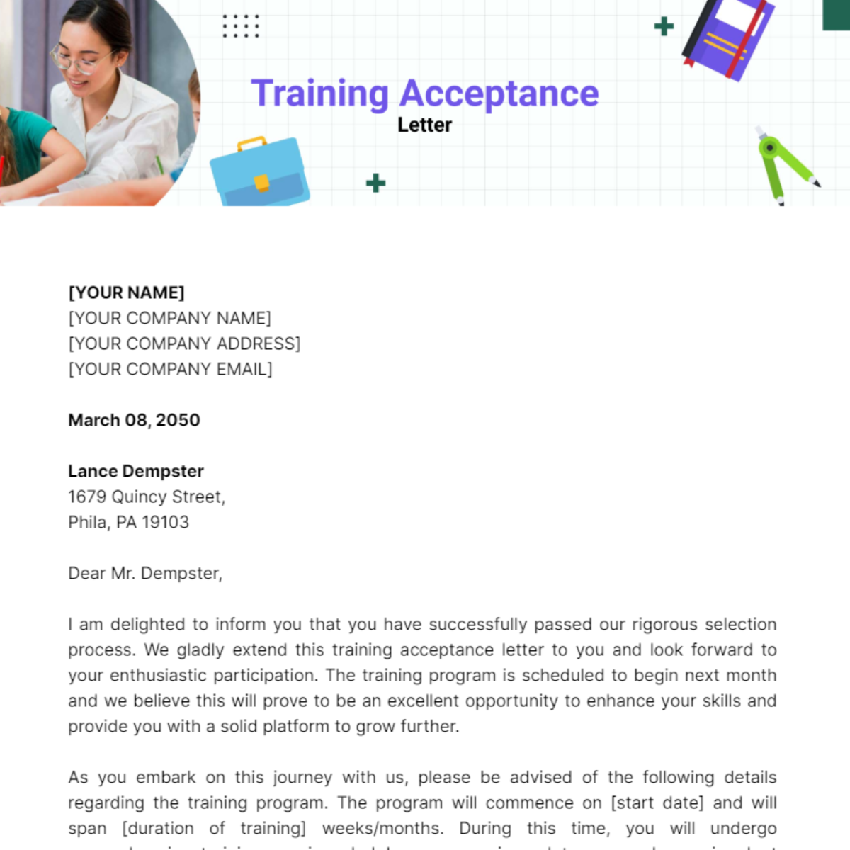 Training Acceptance Letter Template - Edit Online & Download