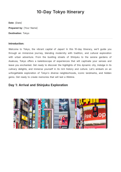 Free 10 Day Tokyo Itinerary Template to Edit Online