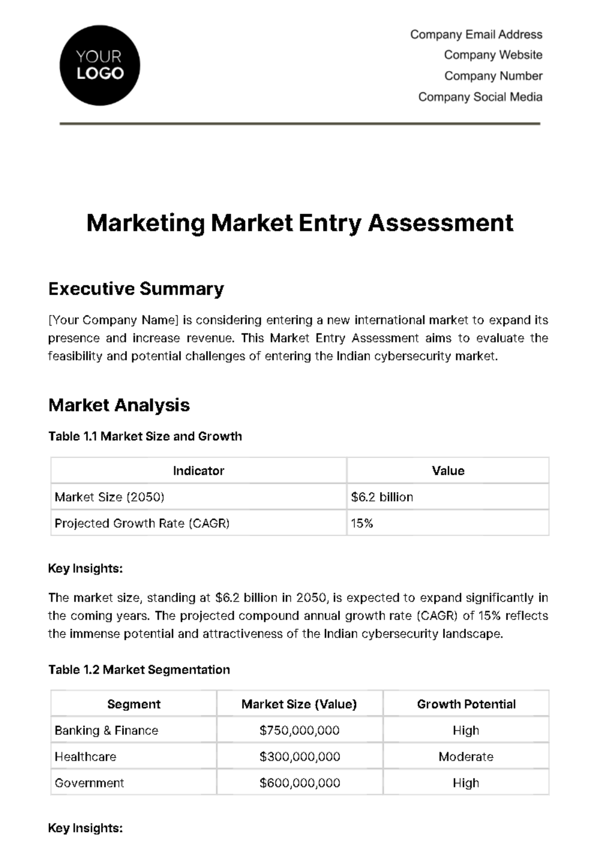 Free Marketing Market Entry Assessment Template