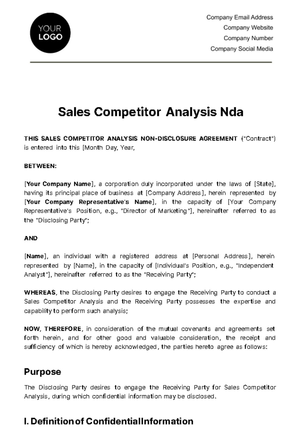 Free Sales Competitor Analysis NDA Template