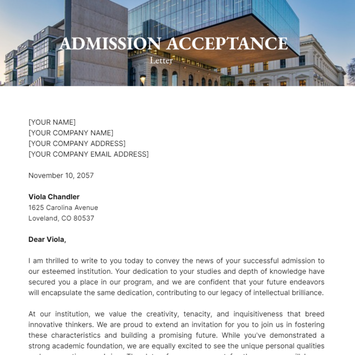 Admission Acceptance Letter Template - Edit Online & Download Example ...