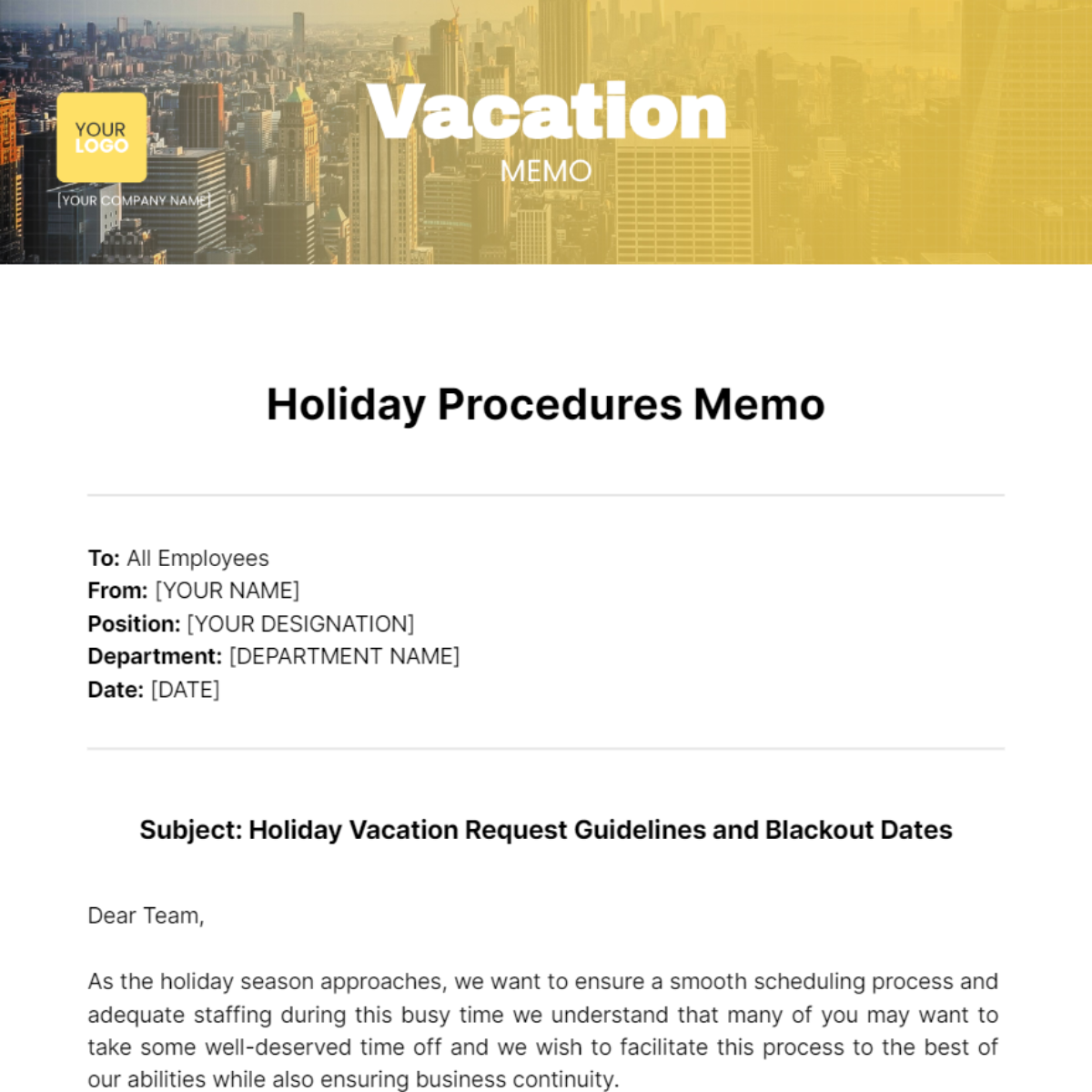 Vacation Memo Template
