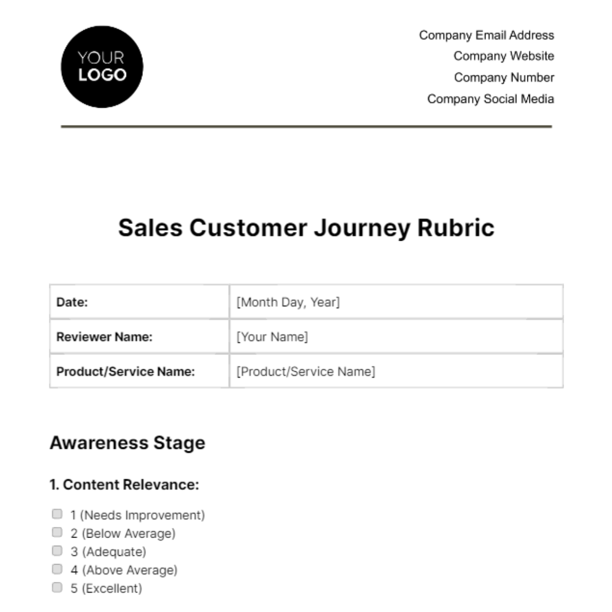 Sales Customer Journey Rubric Template - Edit Online & Download