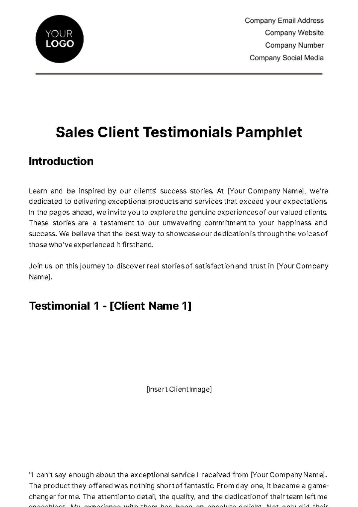 Free Sales Client Testimonials Pamphlet Template