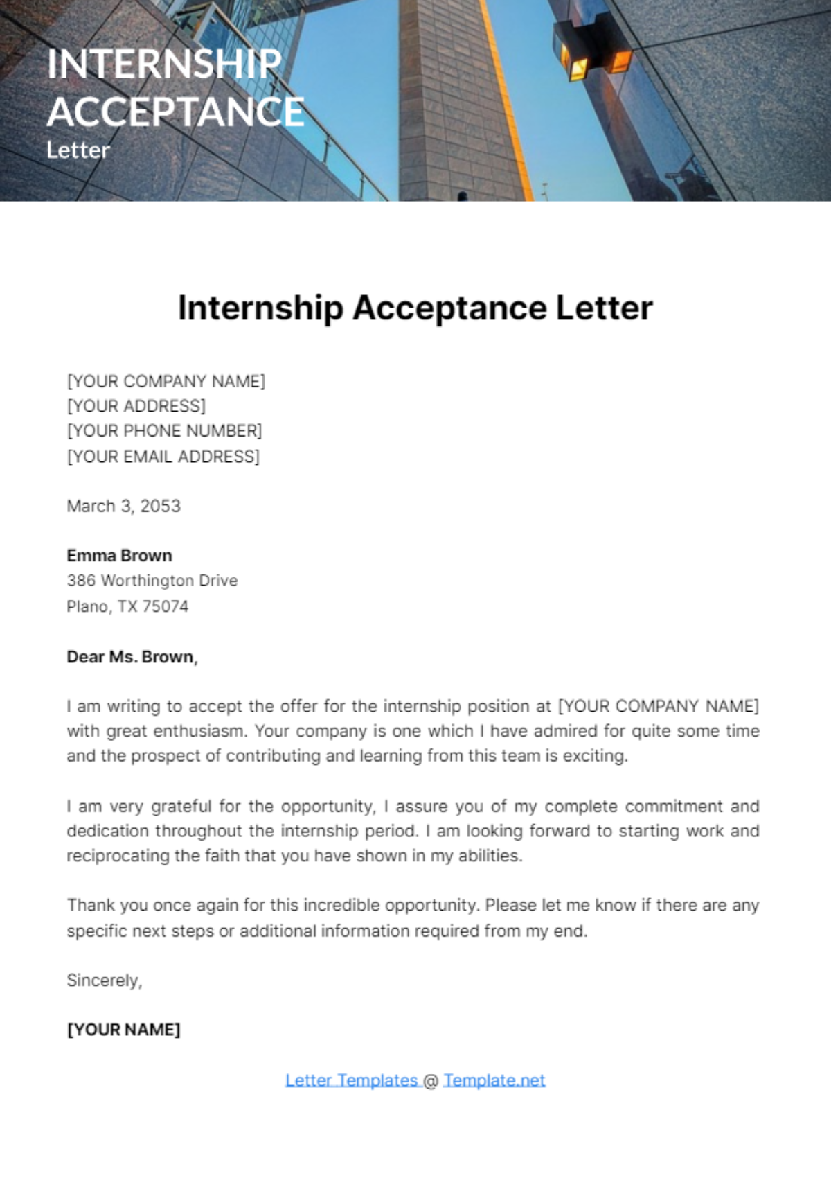 Free Internship Acceptance Letter Template