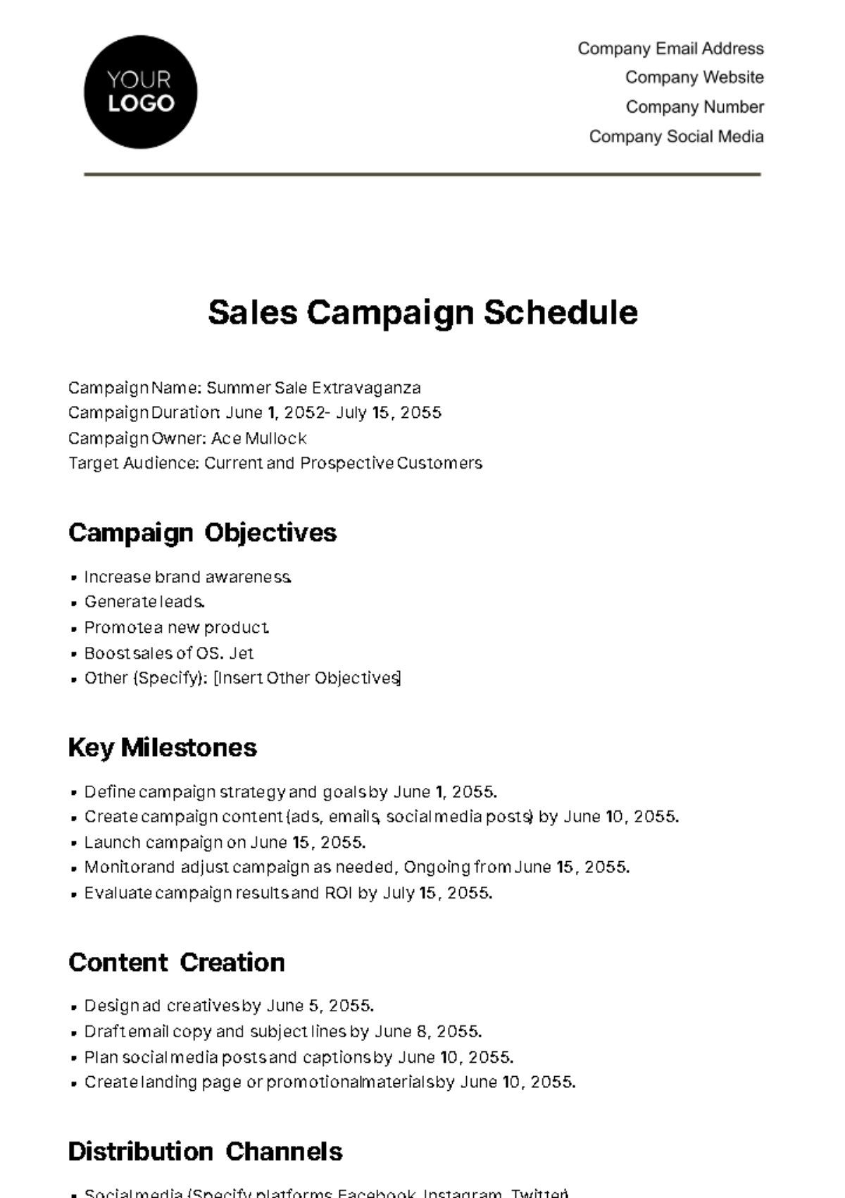 Sales Campaign Schedule Template