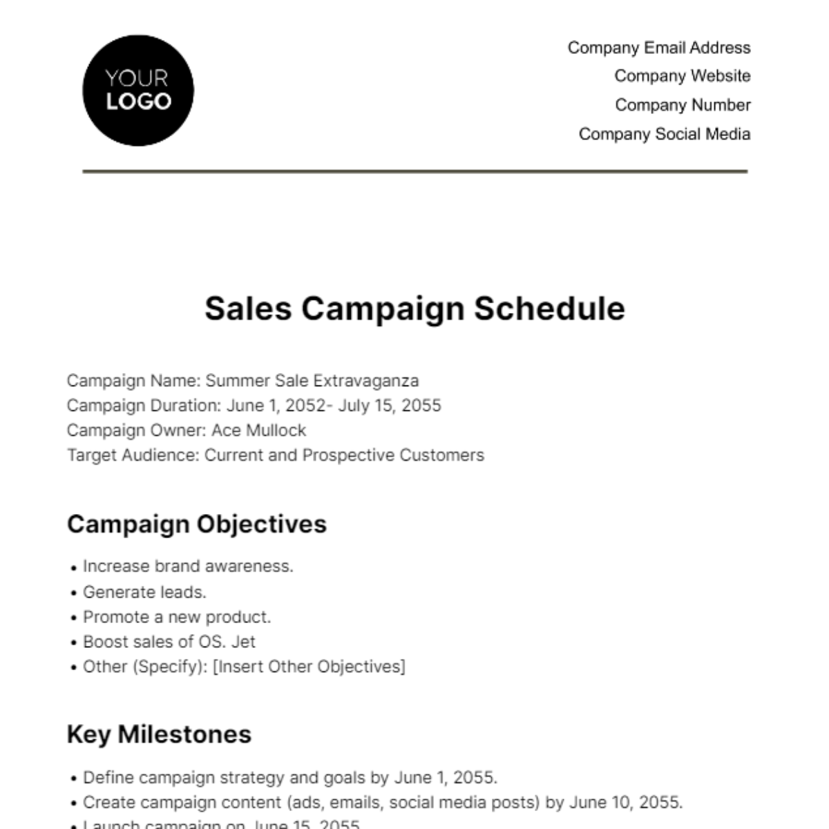 Sales Campaign Schedule Template - Edit Online & Download