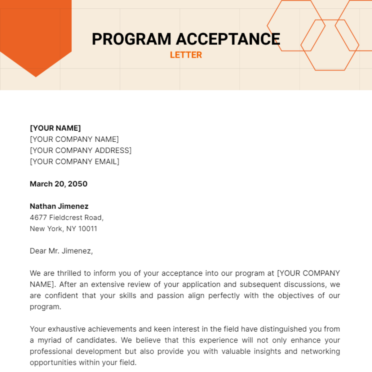 Program Acceptance Letter Template - Edit Online & Download