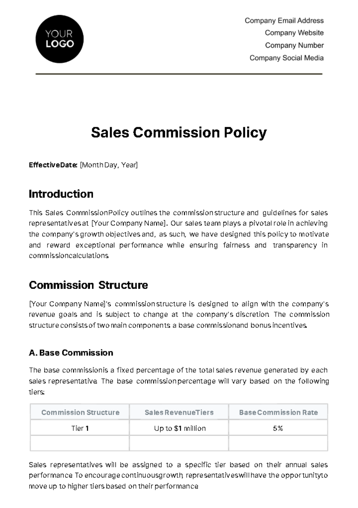 Sales Commission Policy Template
