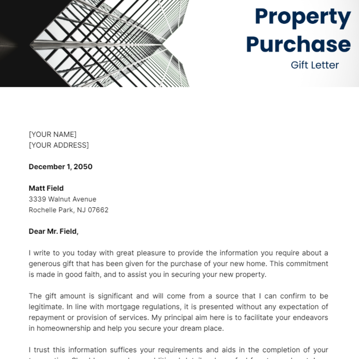 Gift Letter for Property Purchase Template - Edit Online & Download