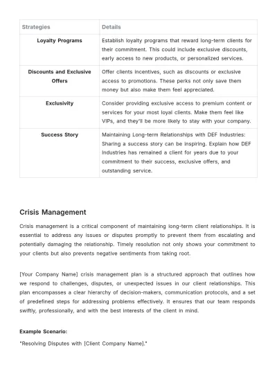 Free ;;Sales Long-term Client Relationship Plan Template to Edit Online