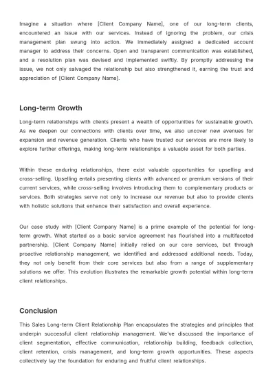 Free ;;Sales Long-term Client Relationship Plan Template to Edit Online