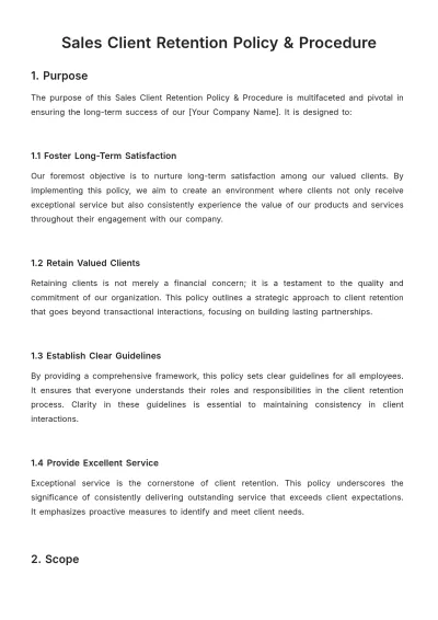 Free Sales Client Retention Policy & Procedure Template to Edit Online