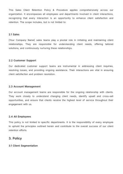 Free Sales Client Retention Policy & Procedure Template to Edit Online