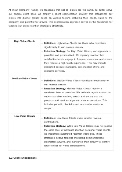 Free Sales Client Retention Policy & Procedure Template to Edit Online