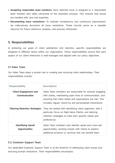 Free Sales Client Retention Policy & Procedure Template to Edit Online