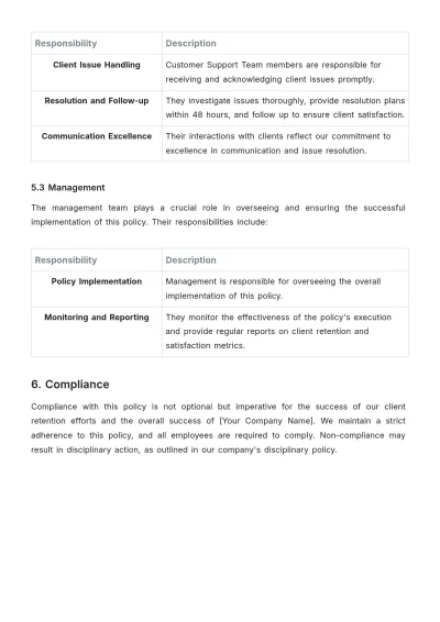 Free Sales Client Retention Policy & Procedure Template to Edit Online
