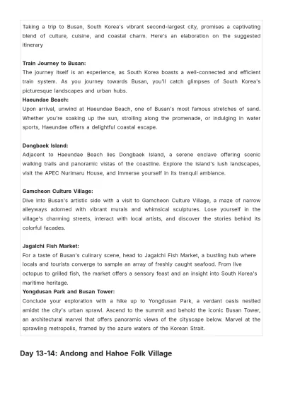 Free 2 Week South Korea Itinerary Template to Edit Online