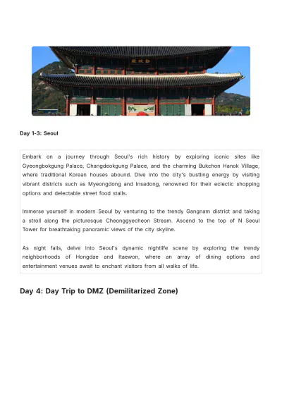 Free 2 Week South Korea Itinerary Template to Edit Online