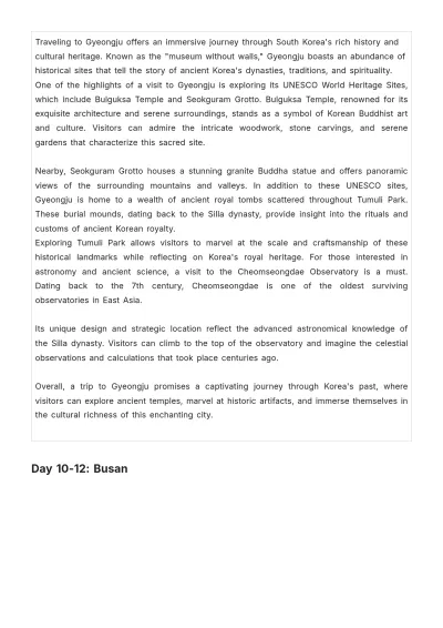 Free 2 Week South Korea Itinerary Template to Edit Online