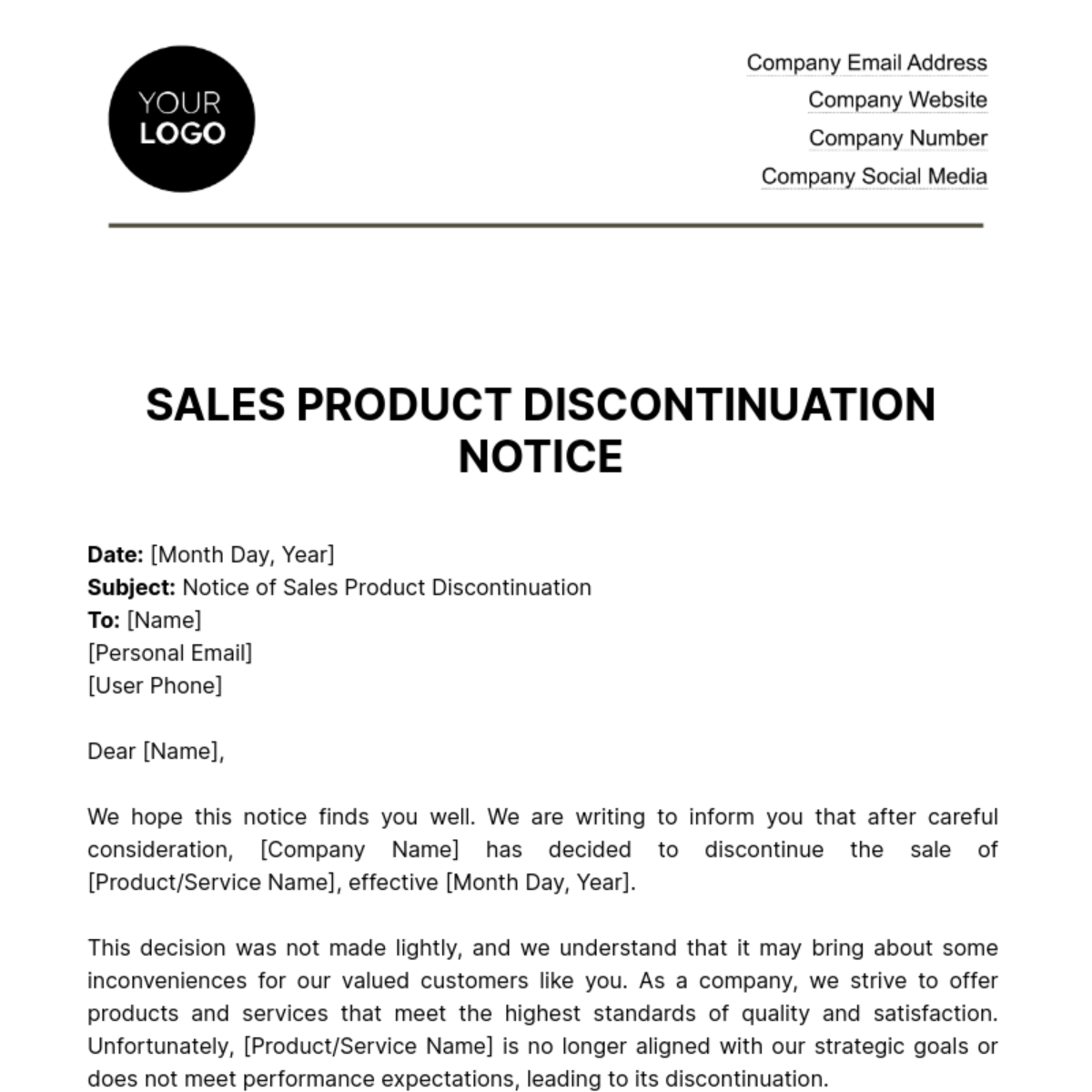 Sales Product Discontinuation Notice Template - Edit Online & Download