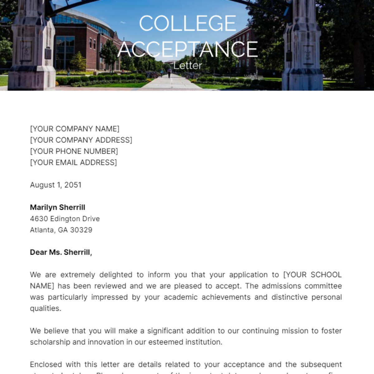 College Acceptance Letter Template - Edit Online & Download