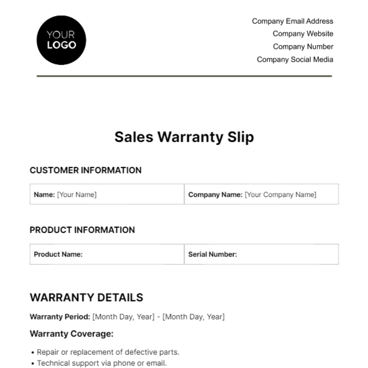 Sales Warranty Slip Template - Edit Online & Download