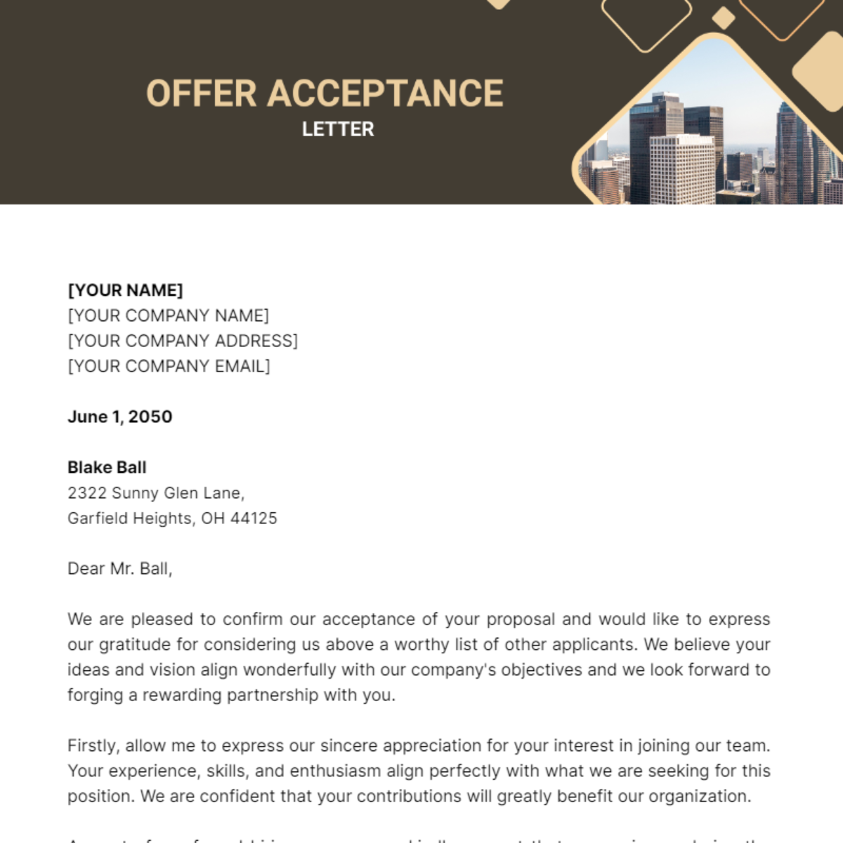 Offer Acceptance Letter Template - Edit Online & Download