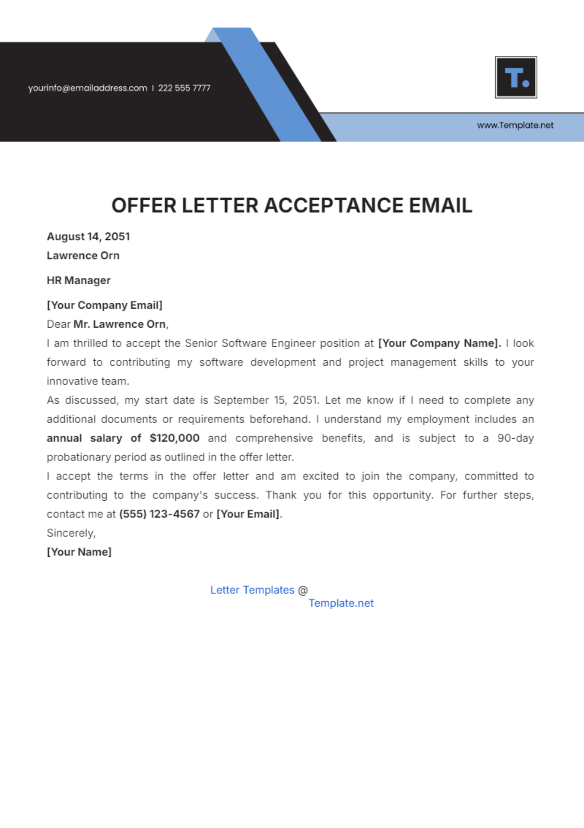 Offer Letter Acceptance Email Template - Edit Online & Download