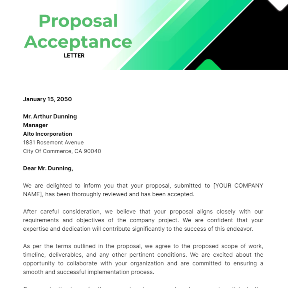 Proposal Acceptance Letter Template - Edit Online & Download