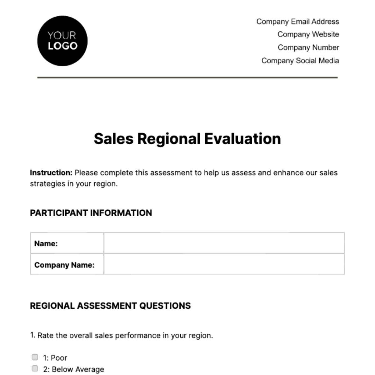 Sales Regional Evaluation Template - Edit Online & Download