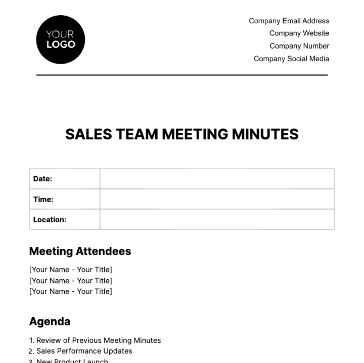 Sales Team Meeting Minute Template - Edit Online & Download