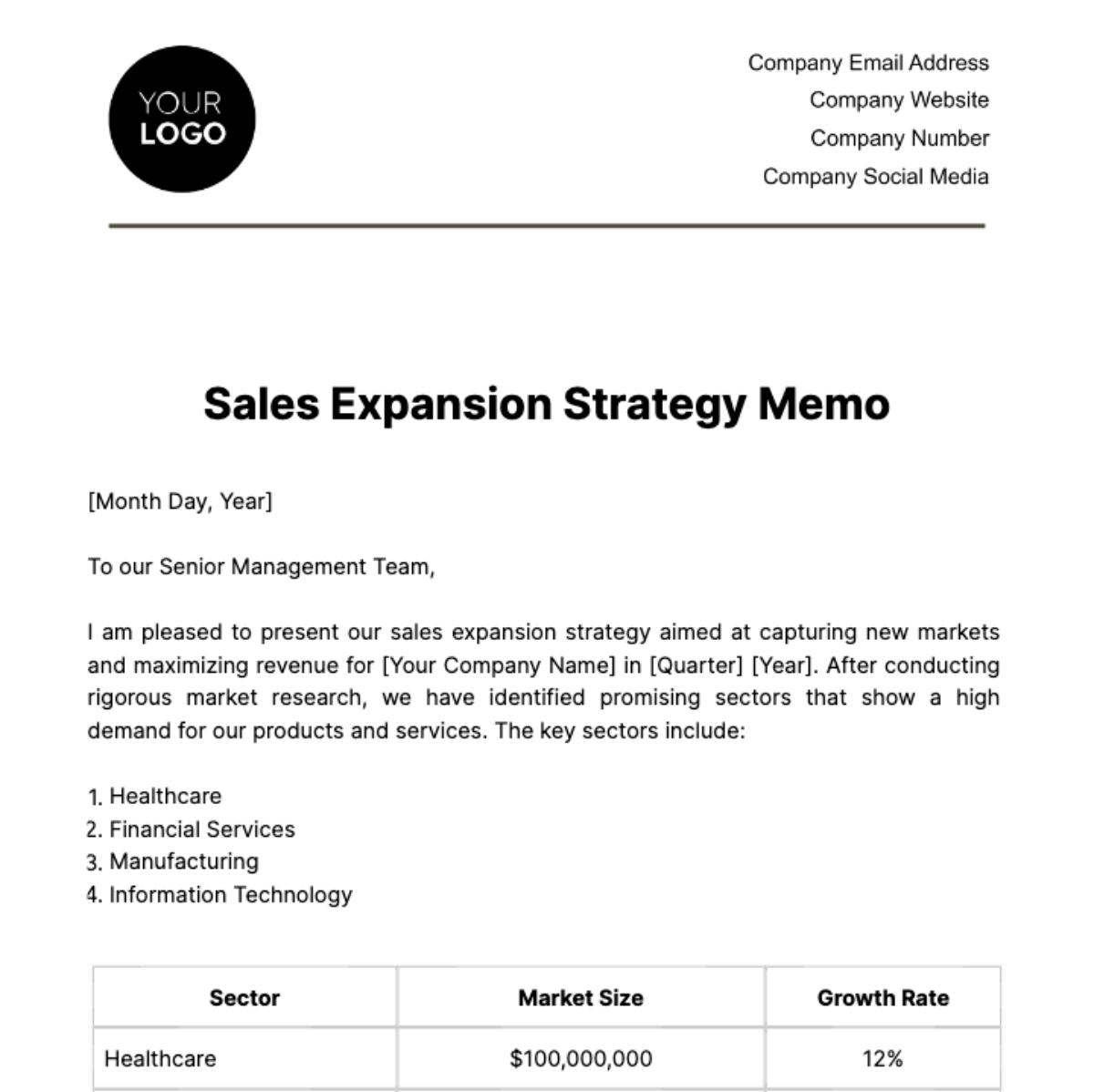 Sales Expansion Strategy Memo Template - Edit Online & Download