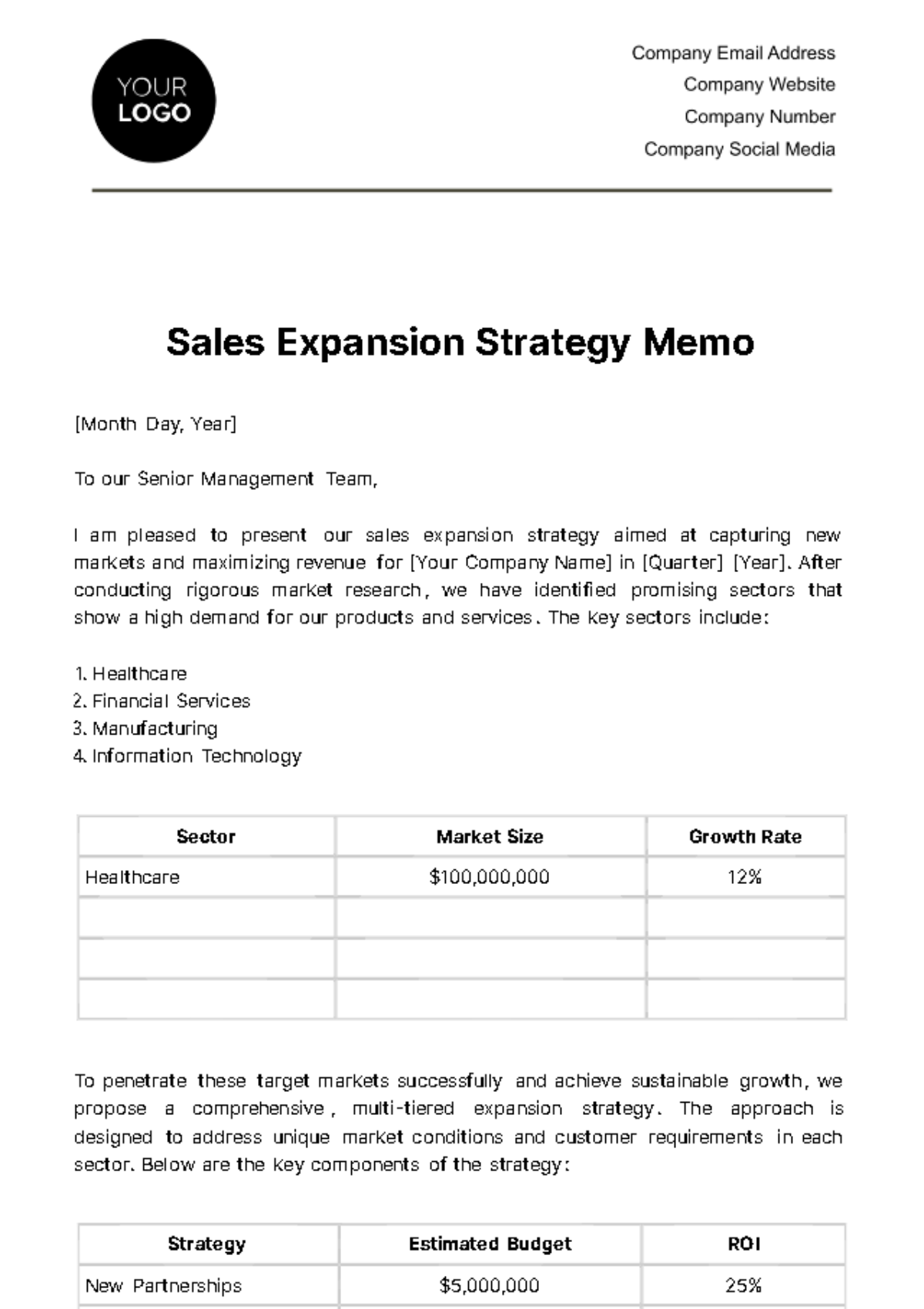 Free Sales Expansion Strategy Memo Template