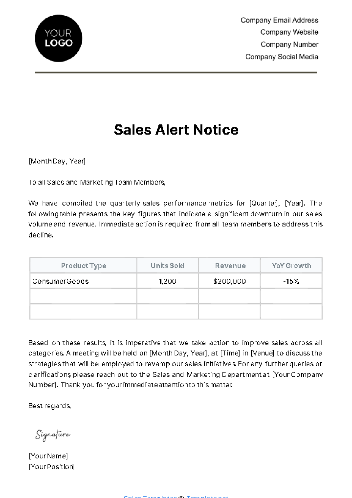 Free Sales Alert Notice Template