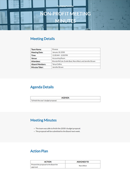 Free Nonprofit Board Meeting Minutes Template - Word (DOC) | Google ...