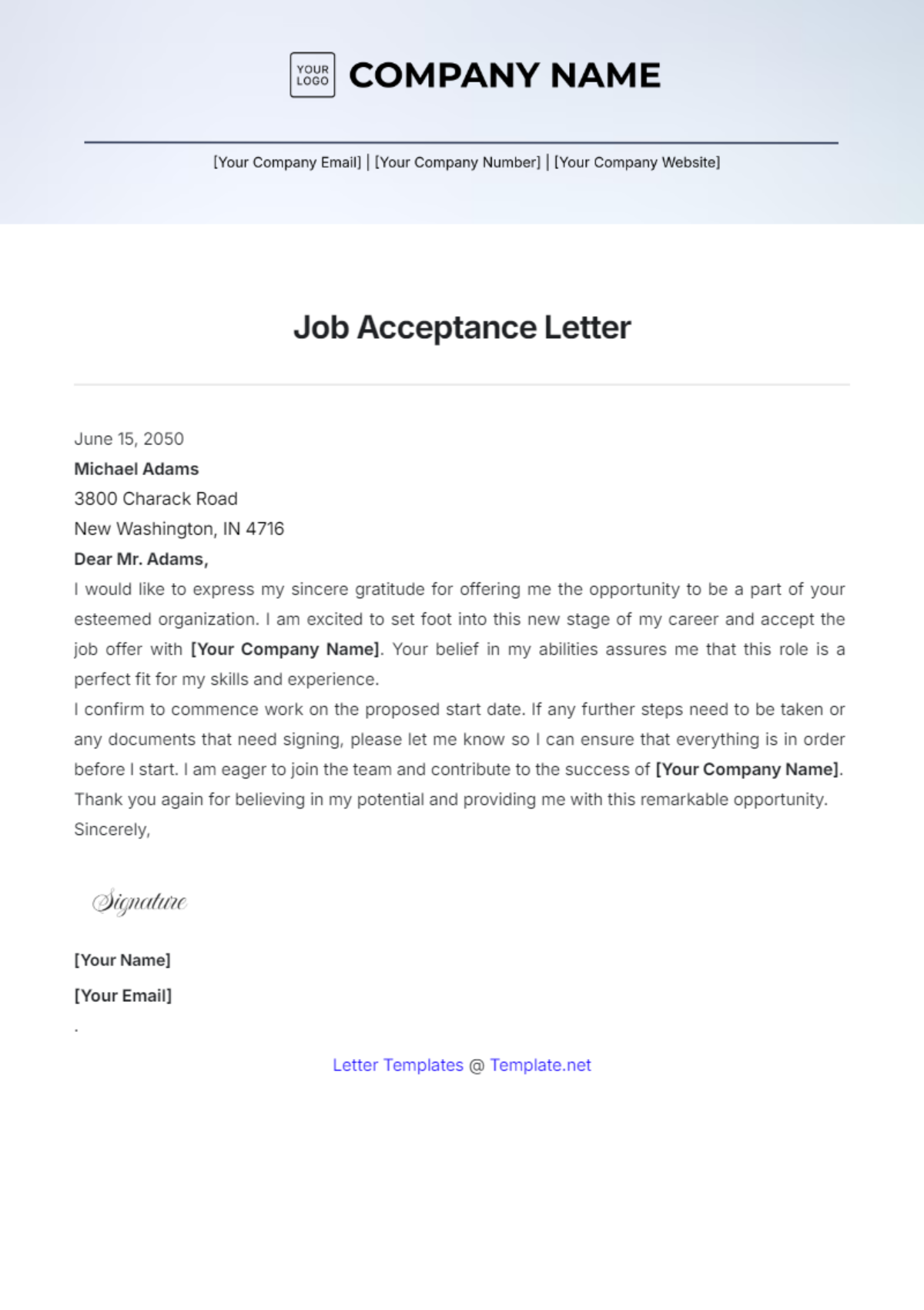 Job Acceptance Letter Template - Edit Online & Download