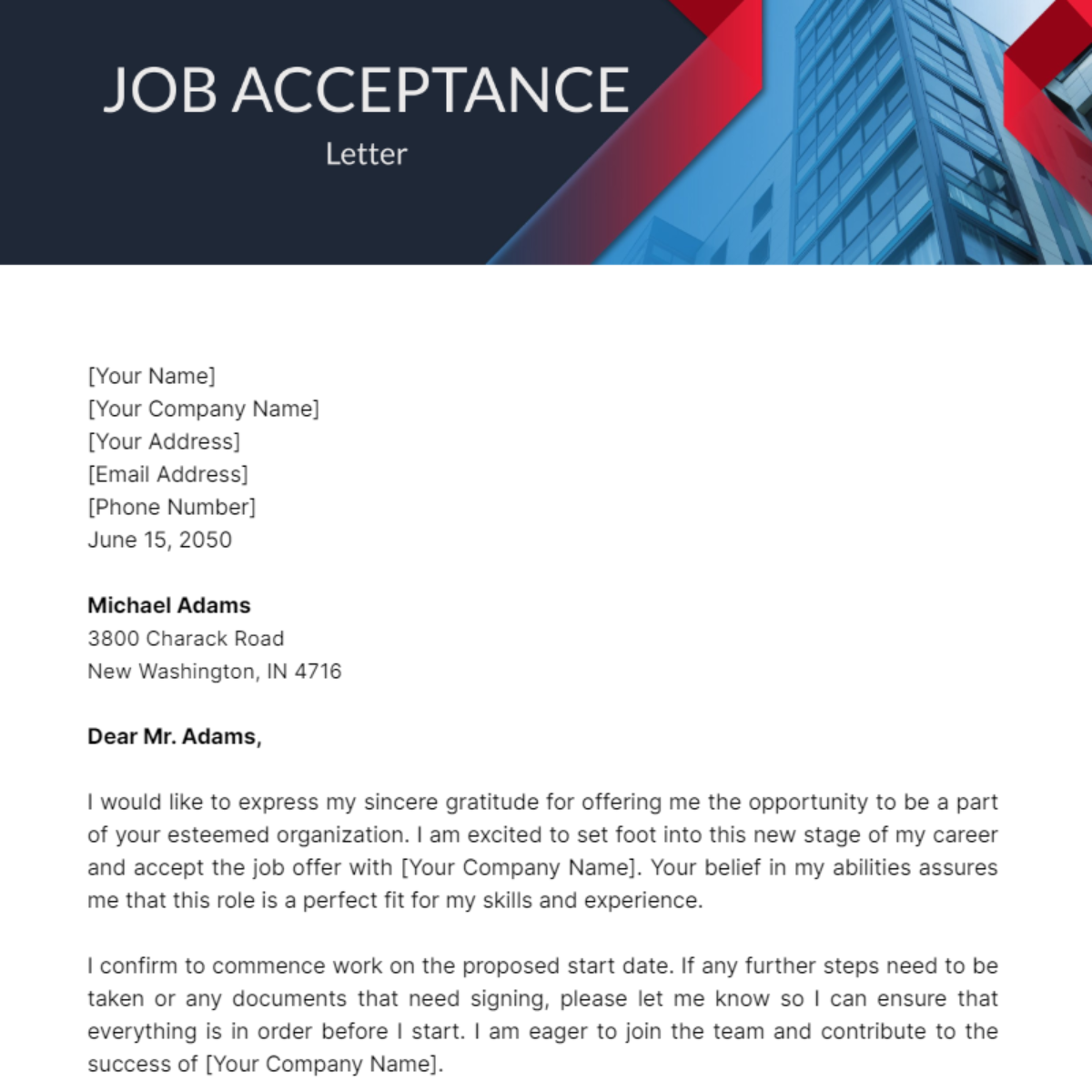 Job Acceptance Letter Template - Edit Online & Download