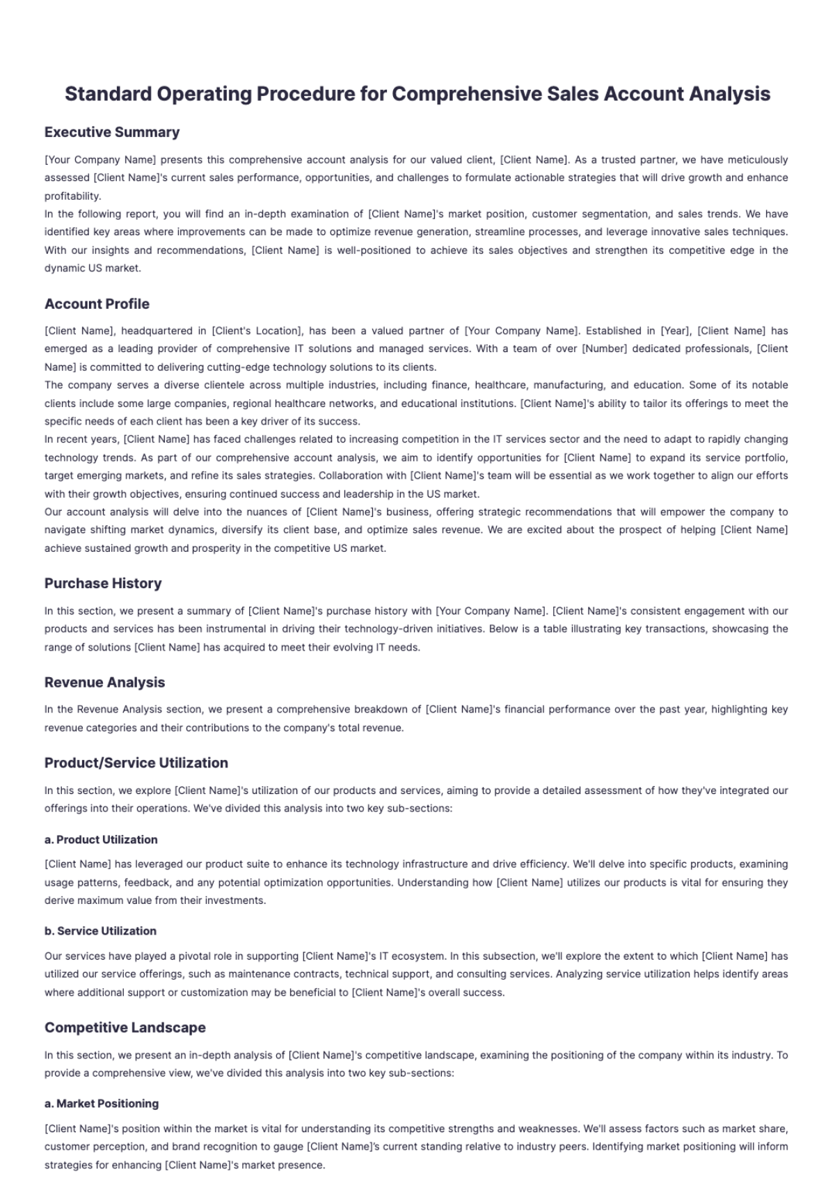 Sales Comprehensive Account Analysis Template - Edit Online & Download