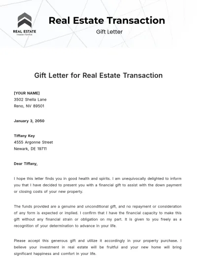 Free Gift Letter for Real Estate Transaction Template to Edit Online