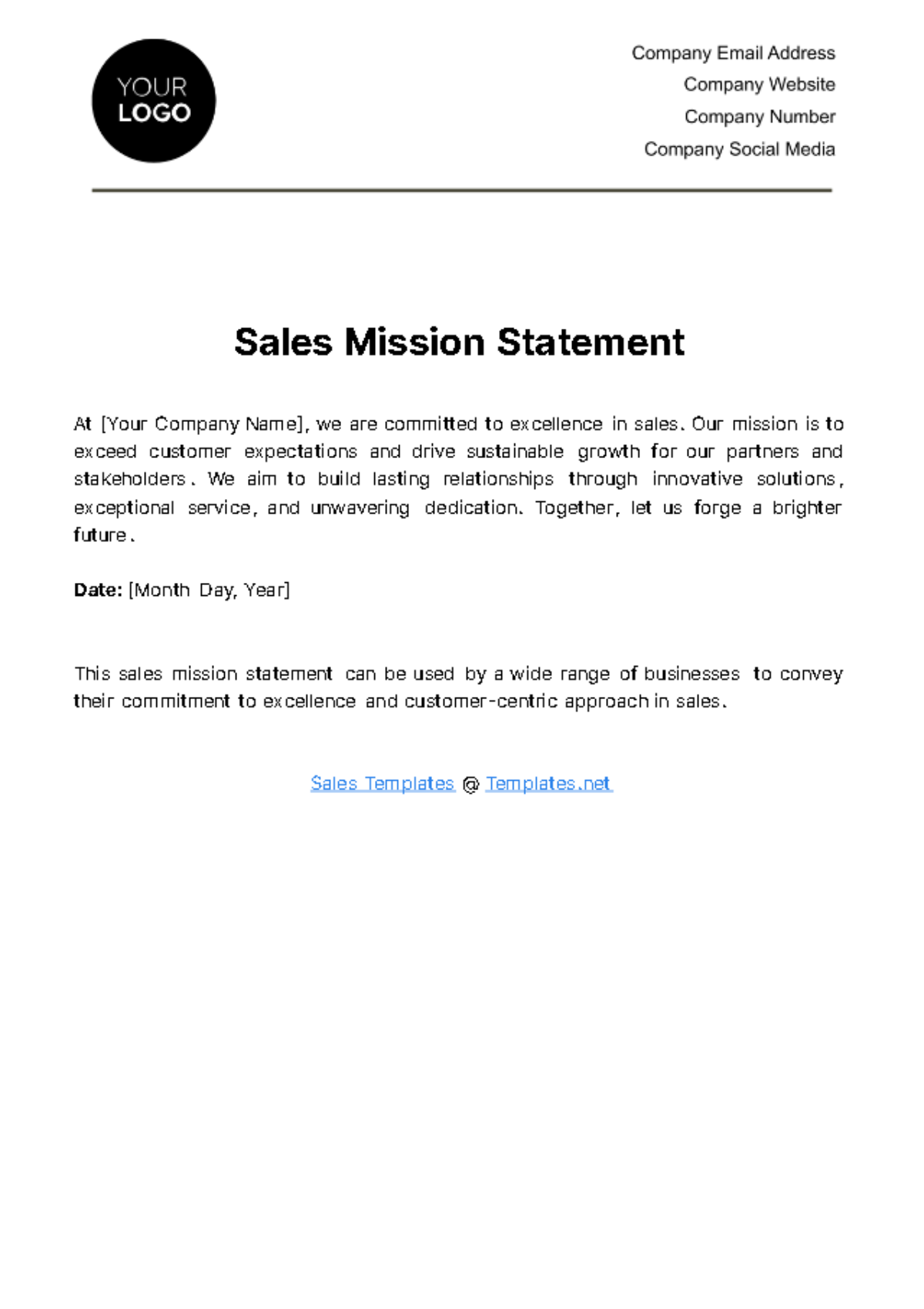 Sales Mission Statement Template
