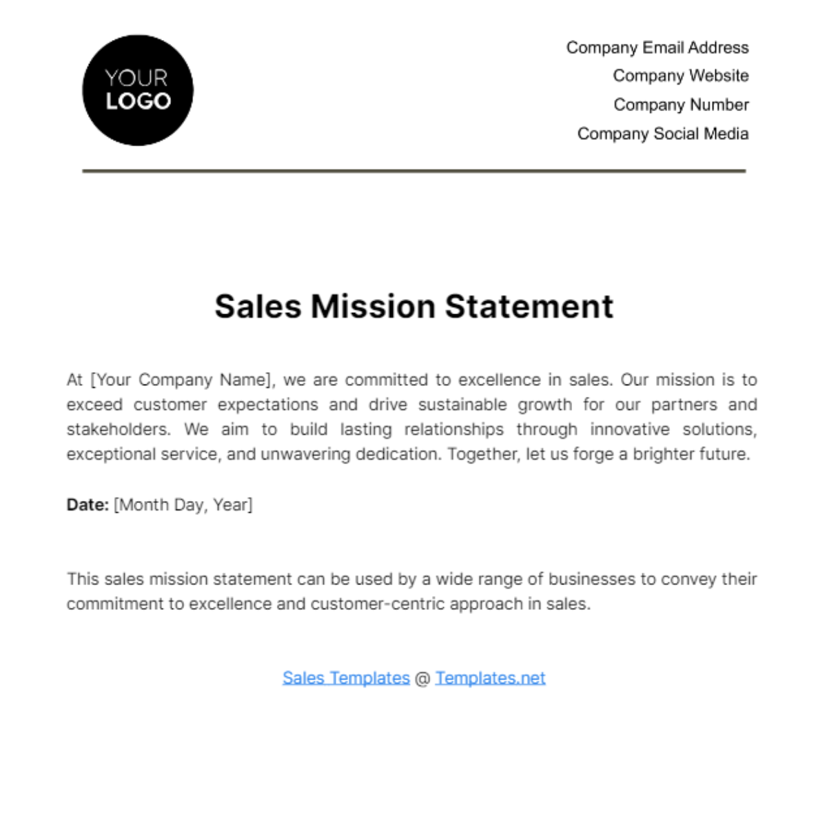 Sales Mission Statement Template - Edit Online & Download