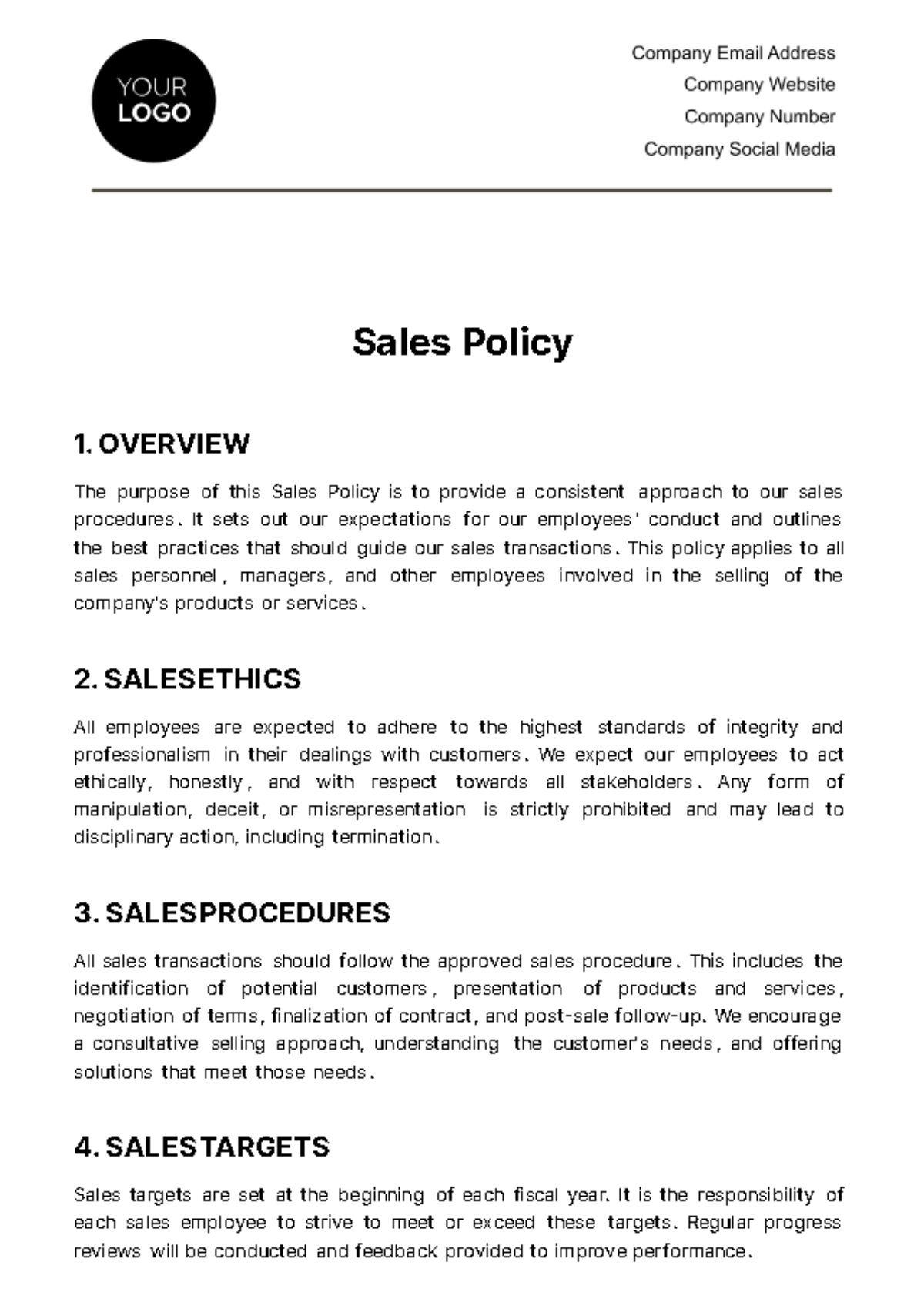 Free Sales Policy Template